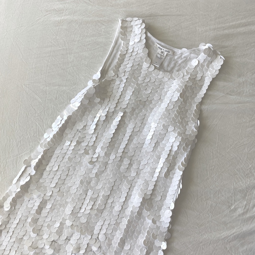 Alice & Olivia XS White Sequin Mini Dress